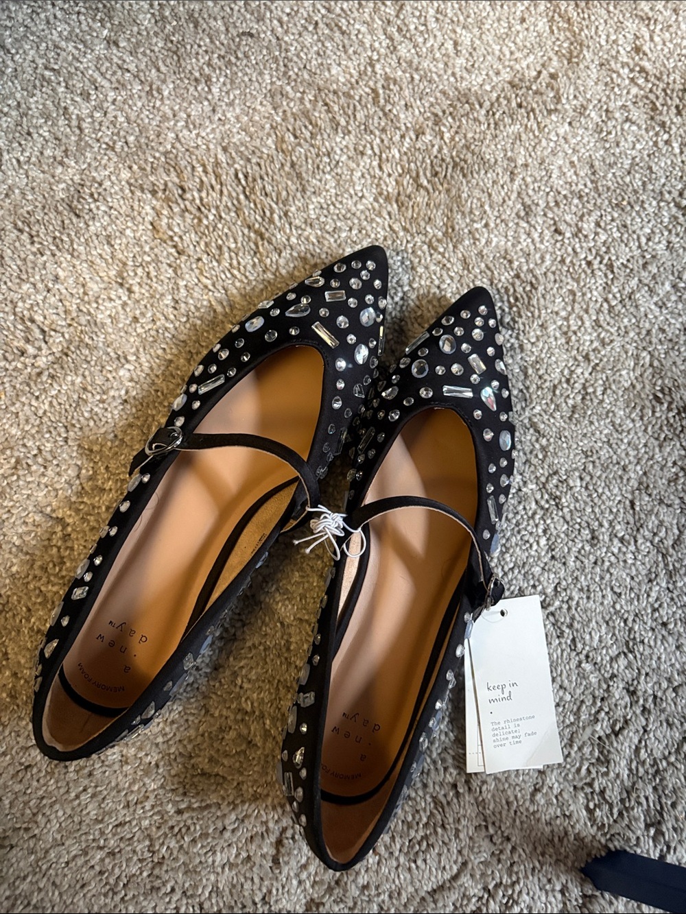 a new day Black Embellished Pointed Toe Mary Jane Flats. Size 9 - 9.5 NWOB - Picture 4 of 9